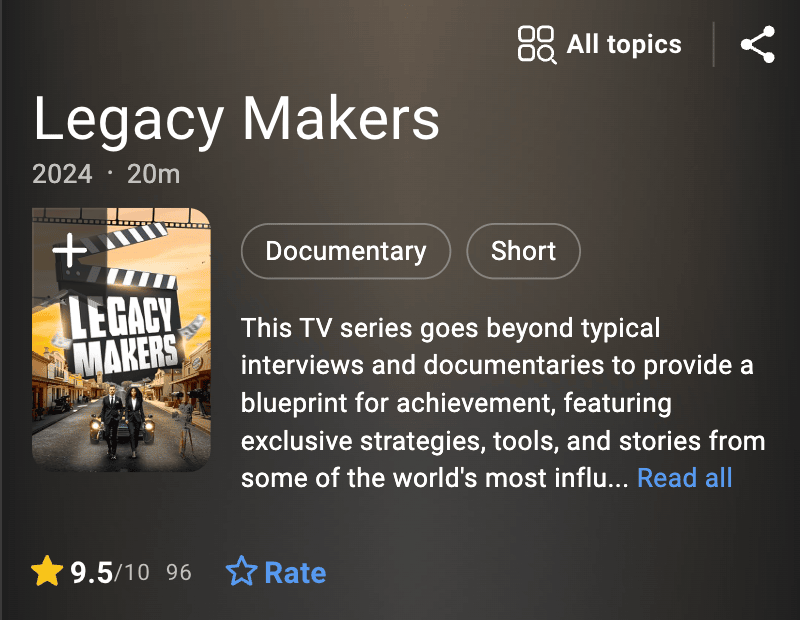A snapshot of a high-rated documentary series that explores the blueprints and strategies of the world's most influential achievers.